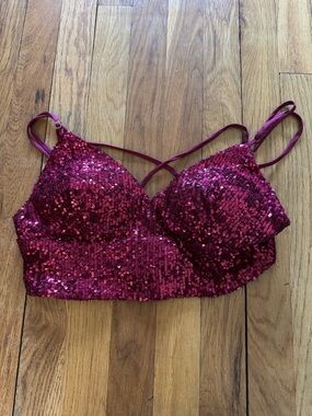 Sequin Bralette Crop Top in Red